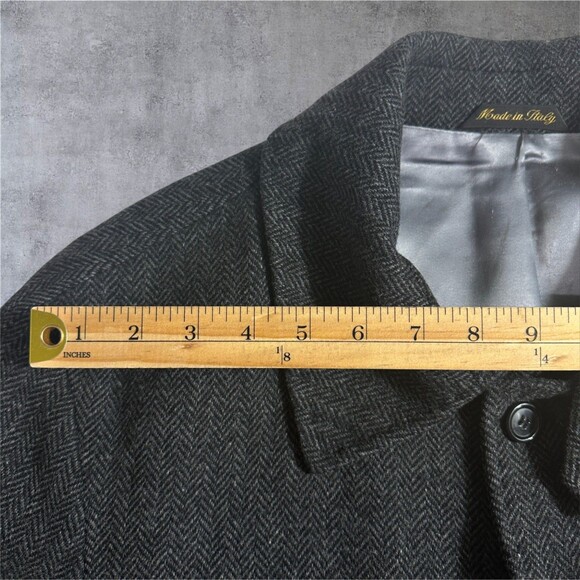 MARIO VALENTE Vintage Men Reglan Overcoat 42R Herringbon MADE IN ITALY Gray Coat - Picture 9 of 16